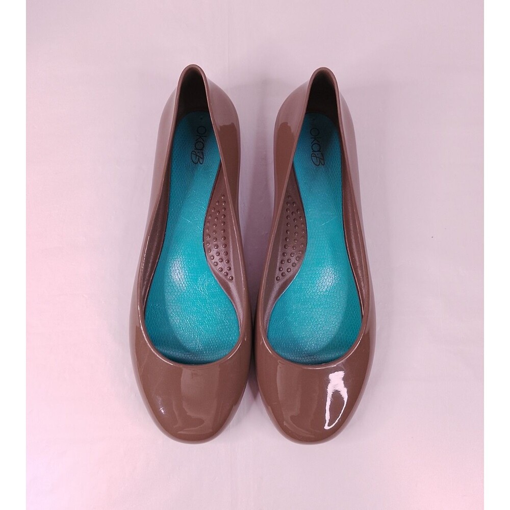 Oka-B Taylor Ballet Flats Womens 8 Slate Grey Shiny Jelly Shoes Waterproof USA